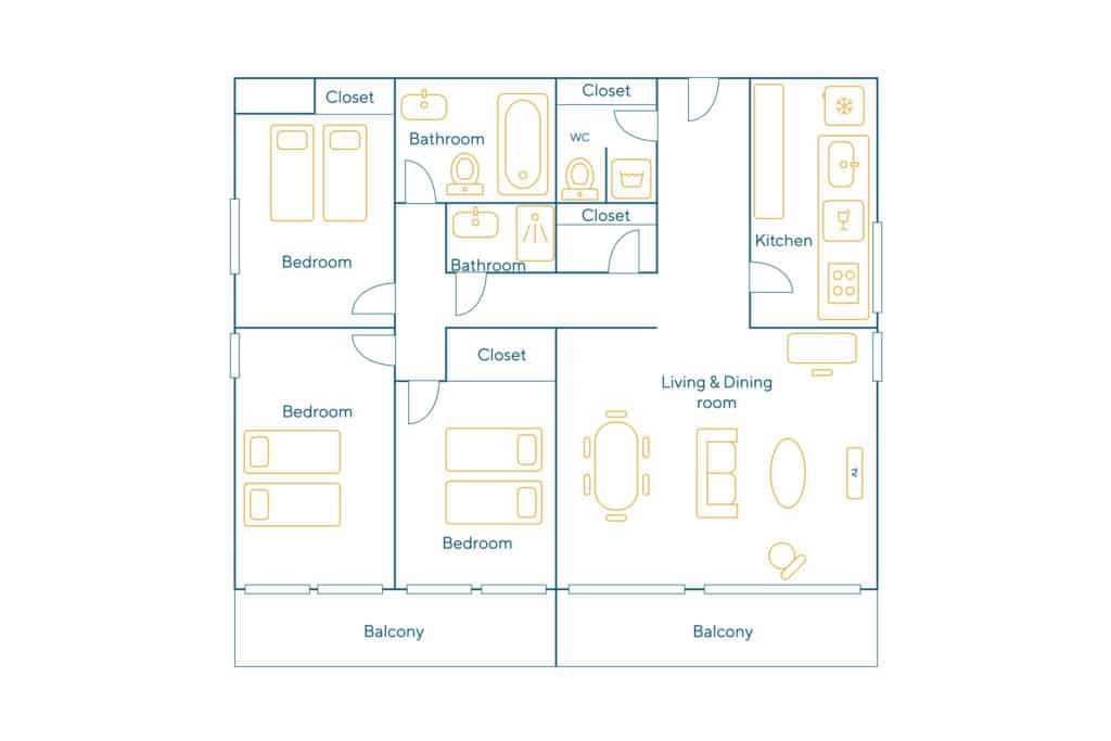 Location Appartement Meublé – 4 pièces – 95 m² – Montparnasse – Maine – 75015 Paris – 315089 - non contractuel